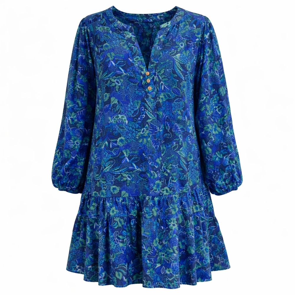Time & Tru Womens XXL-20 Tiered Mini V-Neck Long Sleeve Relaxed Breezy Dress